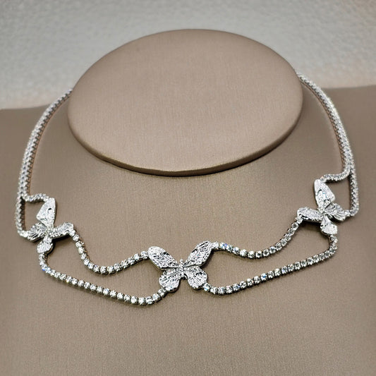 Collar Baño de Plata Cristal Austriaco Multi Mariposa