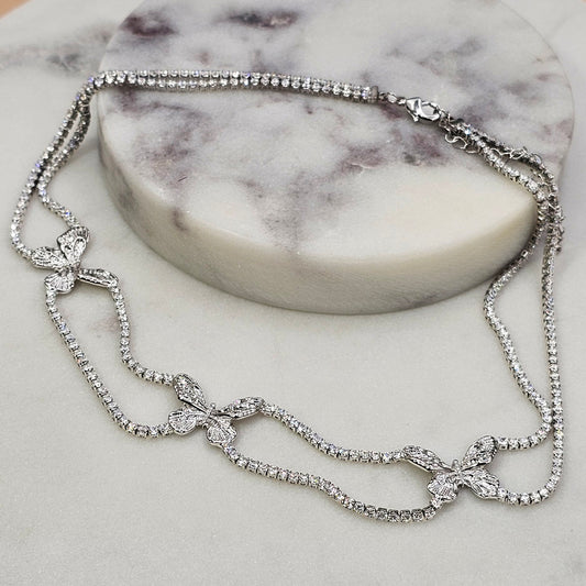 Collar Baño de Plata Cristal Austriaco Multi Mariposa