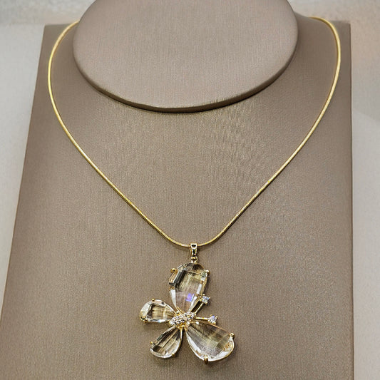 Collar Baño de Oro Cristal Colgante Mariposa