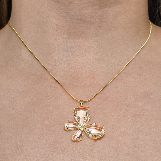 Collar Baño de Oro Cristal Colgante Mariposa
