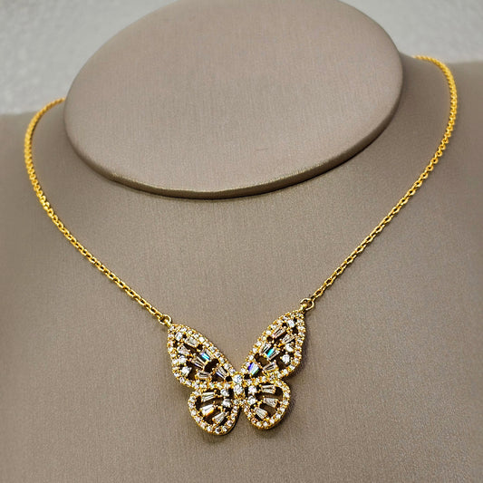 Collar Baño de Oro Cristal Austriaco Mariposa Blanca