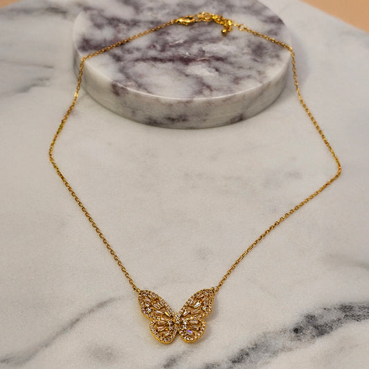 Collar Baño de Oro Cristal Austriaco Mariposa Blanca