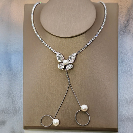 Collar Baño de Plata Rodinada Mariposa