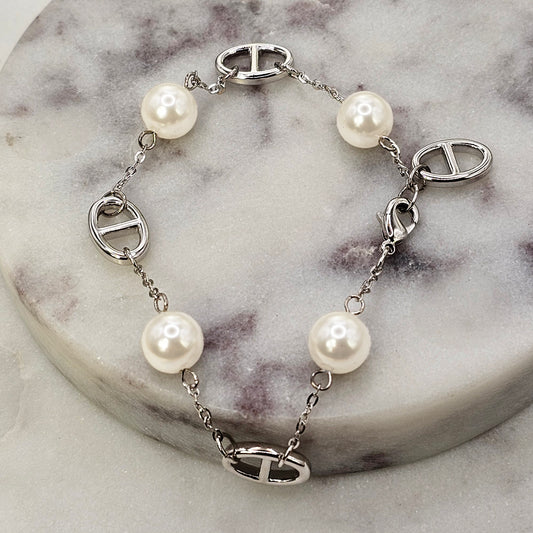 Pulsera Baño de Plata Rodinada Perlas