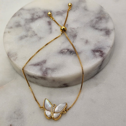 Pulsera Baño de Oro Mariposa Nacar