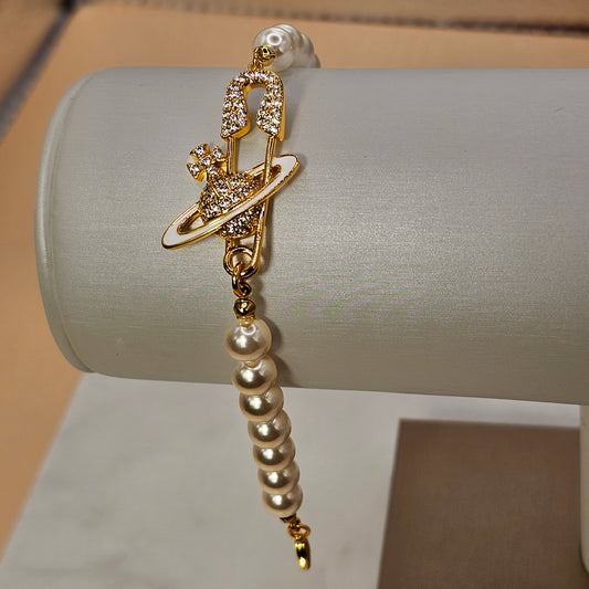 Pulsera Baño de Oro Cristal Austriaco Alfiler Perlas