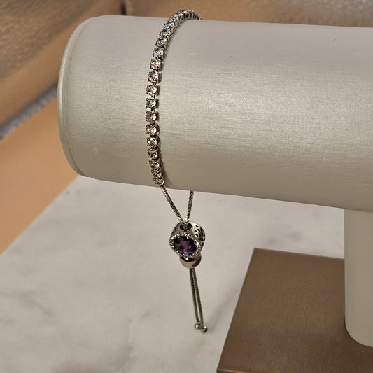 Pulsera Baño de Plata Rodinada Cristal Austriaco Cinta Ajustable