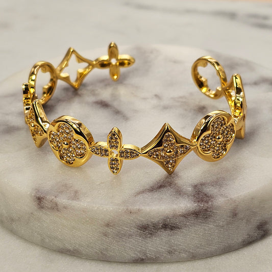 Pulsera Baño de Oro Cristal Austriaco Esclava Flores