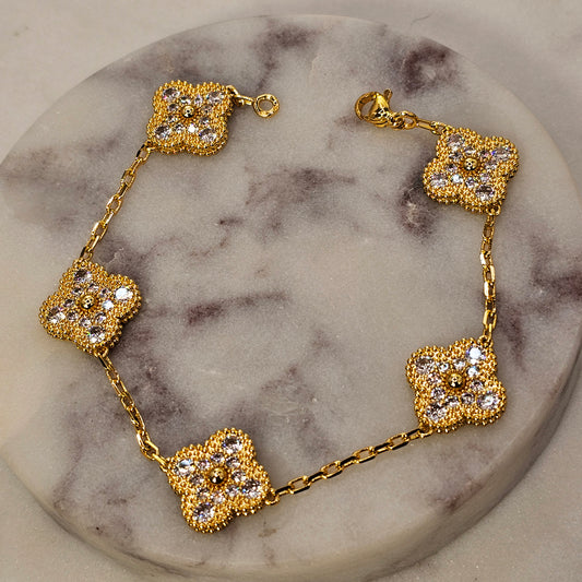 Pulsera Baño de Oro Cristal Austriaco Flor