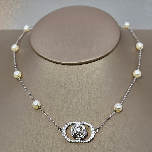 Collar Baño de Plata Rodinada Perlas