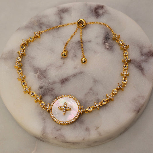 Pulsera Baño de Oro Cristal Austriaco Nacar