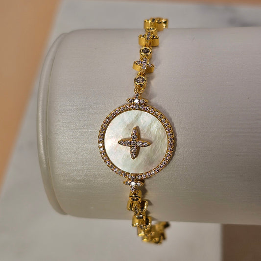 Pulsera Baño de Oro Cristal Austriaco Nacar