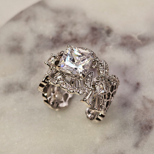 Anillo Baño de Plata Rodinada Cristal Austriaco Circon Blanco