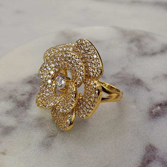 Anillo Baño de Oro Cristal Austriaco Rosa