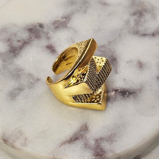 Anillo Baño de Oro Cristal Austriaco Irregular