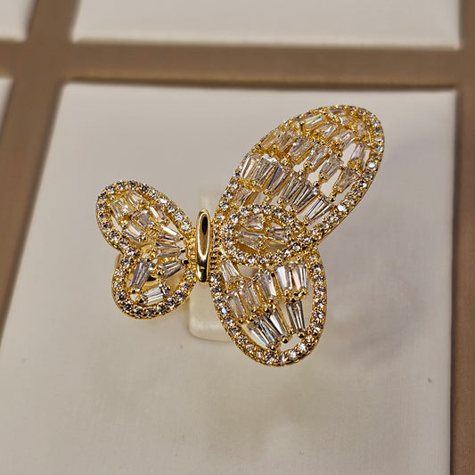 Anillo Baño de Oro Cristal Austriaco Mariposa