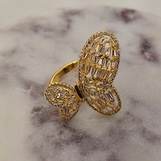 Anillo Baño de Oro Cristal Austriaco Mariposa