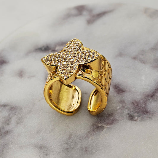 Anillo Baño de Oro Cristal Austriaco Trebol