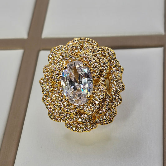 Anillo Baño de Oro Cristal Austriaco Rosa Cristal