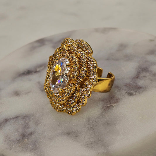 Anillo Baño de Oro Cristal Austriaco Rosa Cristal