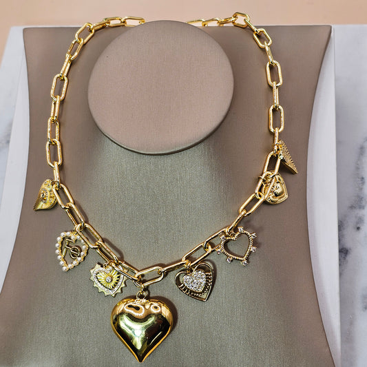 Collar Baño de Oro Charms Corazones