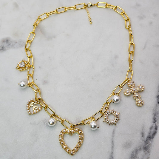 Collar Baño de Oro Charms Perlas de Esperanza