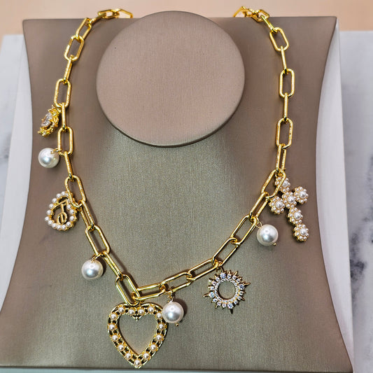 Collar Baño de Oro Charms Perlas de Esperanza