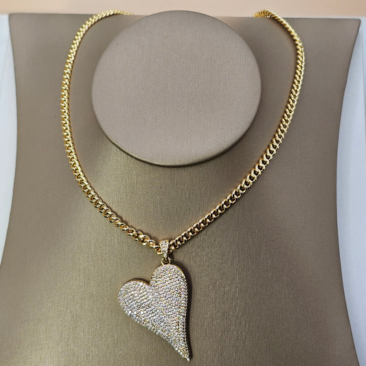 Collar Baño de Oro Cristal Austriaco Corazon Alargado