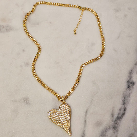 Collar Baño de Oro Cristal Austriaco Corazon Alargado