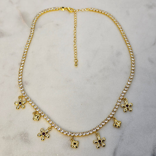 Collar Baño de Oro Cristal Austriaco Charms Trebol