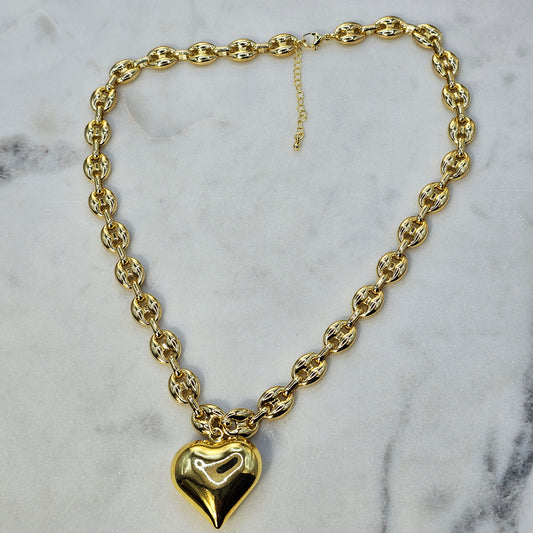 Collar Baño de Oro Eslabones Corazon