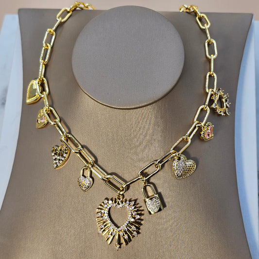 Collar Baño de Oro Charms Amor Destello de Luz