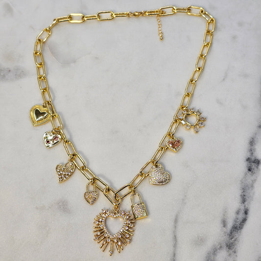 Collar Baño de Oro Charms Amor Destello de Luz