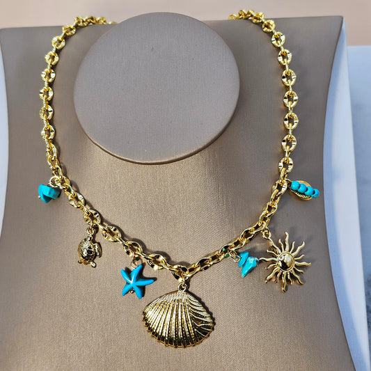 Collar Baño de Oro Charms Marino Celeste