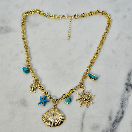 Collar Baño de Oro Charms Marino Celeste
