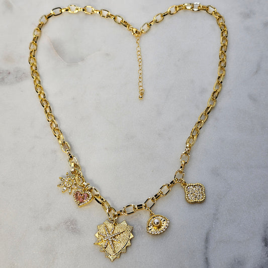Collar Baño de Oro Charms Corazon Mix Marino