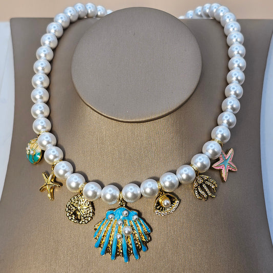 Collar Baño de Oro Charms Marino Celeste y Rosa