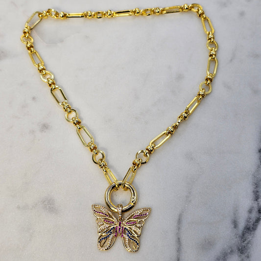 Collar Baño de Oro Cristal Austriaco Mariposa Colores