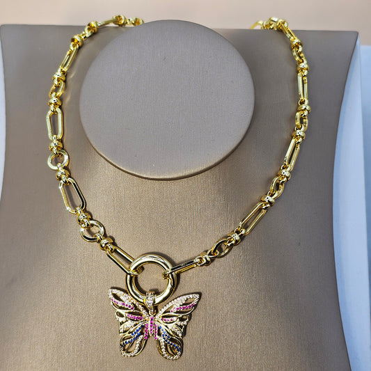 Collar Baño de Oro Cristal Austriaco Mariposa Colores