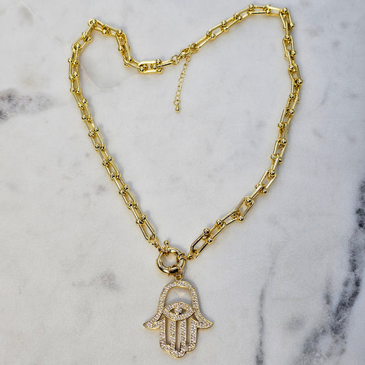 Collar Baño de Oro Cristal Austriaco Mano de Fatima