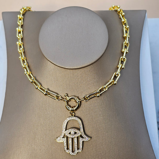 Collar Baño de Oro Cristal Austriaco Mano de Fatima