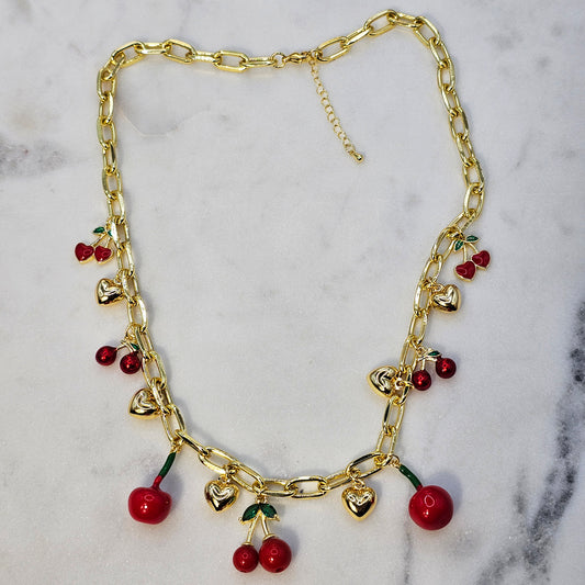 Collar Baño de Oro Charms Dulce Tentacion Cerezas