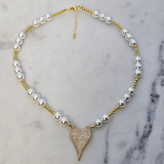 Collar Baño de Oro Perlas Colgante Cristal