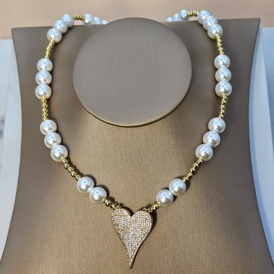 Collar Baño de Oro Perlas Colgante Cristal