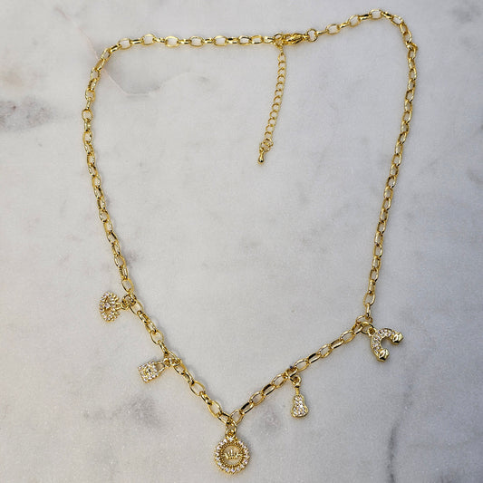 Collar Baño de Oro Cristal Austriaco Charms Luz y Fortuna