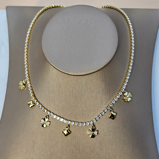 Collar Baño de Oro Cristal Austriaco Trebol Cuatro Hojas