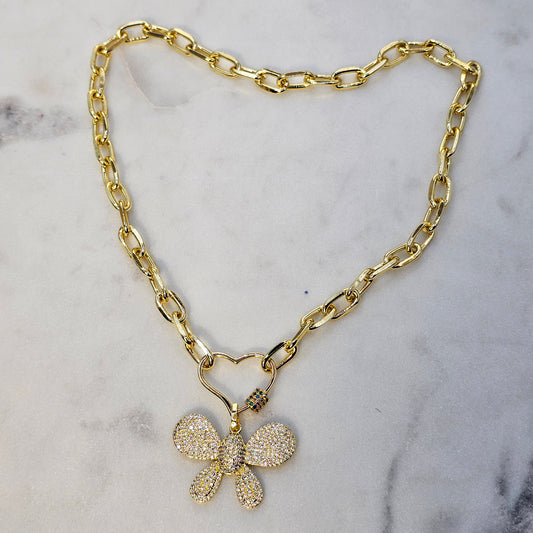 Collar Baño de Oro Cristal Austriaco Abeja Corazon