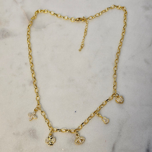 Collar Baño de Oro Cristal Austriaco Charms de la Suerte