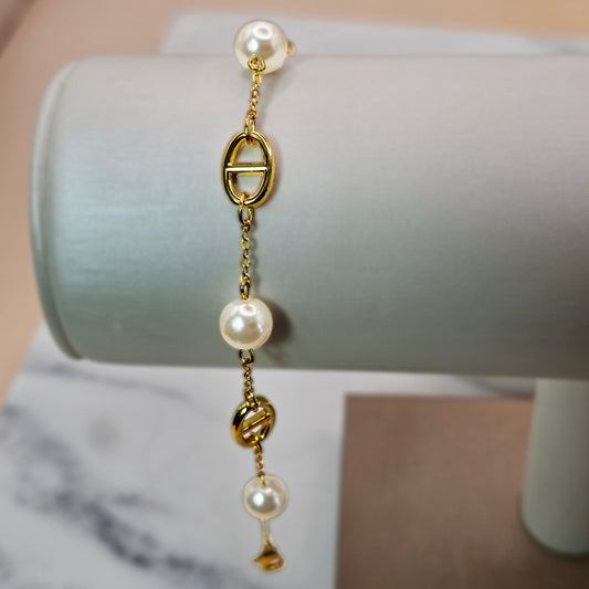 Pulsera Baño de Oro Perlas Intercaladas