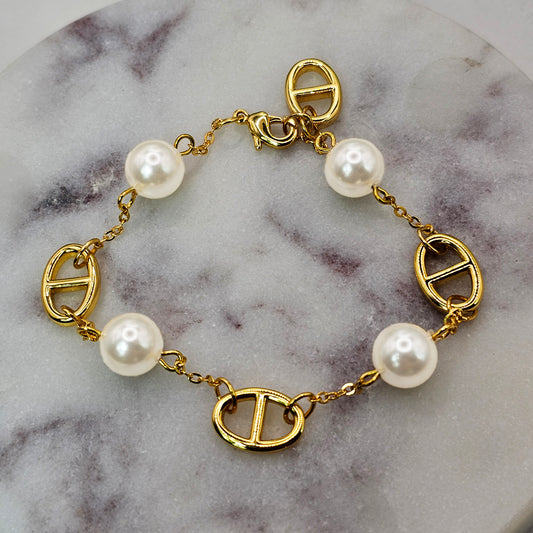 Pulsera Baño de Oro Perlas Intercaladas